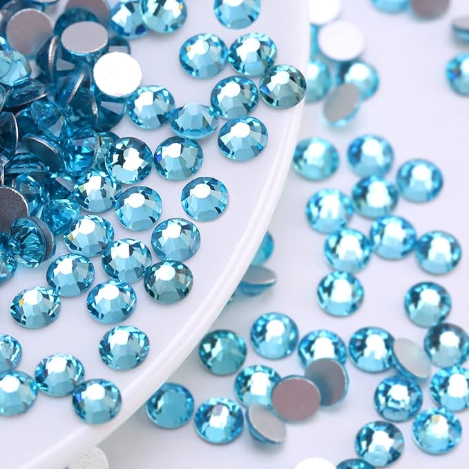 Novani Crystal Rhinestones, Flatback Loose Gemstones 1440pcs Glass Rhinestones for Clothes Shoes Crafts Makeup Nail Art and DIY Decorations(SS6, Aquamarine)