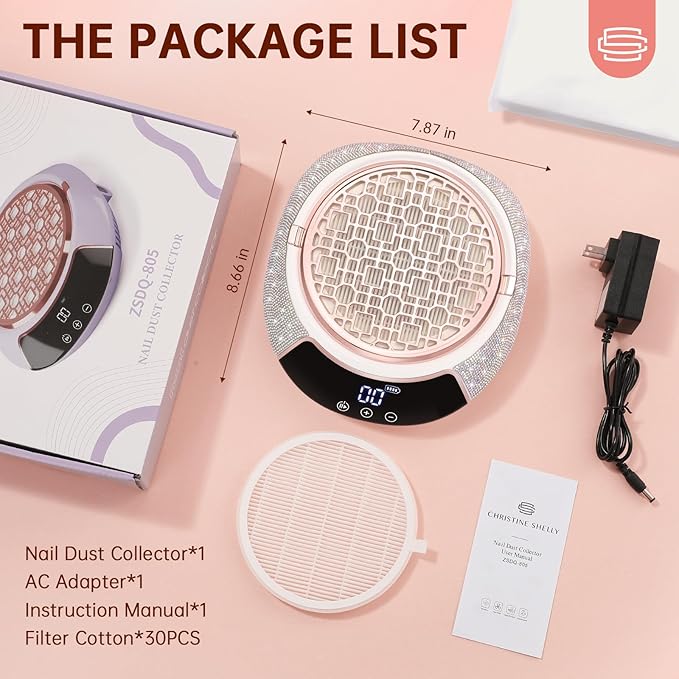 Cordless Nail Dust Collector,Portable Dust Collector Nail Tech with LED Display,Rechargeable Dust Suction Machine with Reusable Fillter for Acrylic Gel Polish,Salon & Home