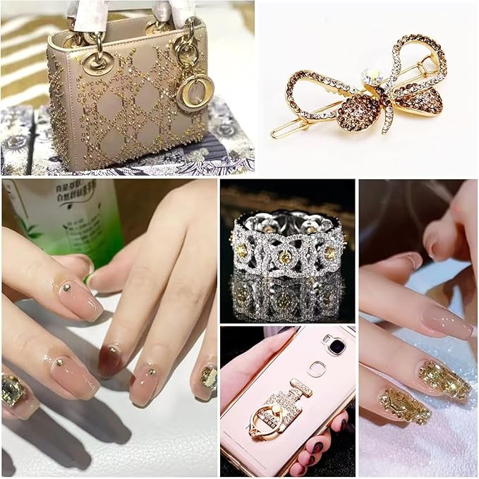 Beadsland 4300pcs Flatback Rhinestones,Gold Rhinestone Nail Gems Round Crystal Rhinestones for Crafts,Mixed 6 Sizes with Picking Tweezers and Wax Pencil Kit, SS6-SS20,Golden Shadow