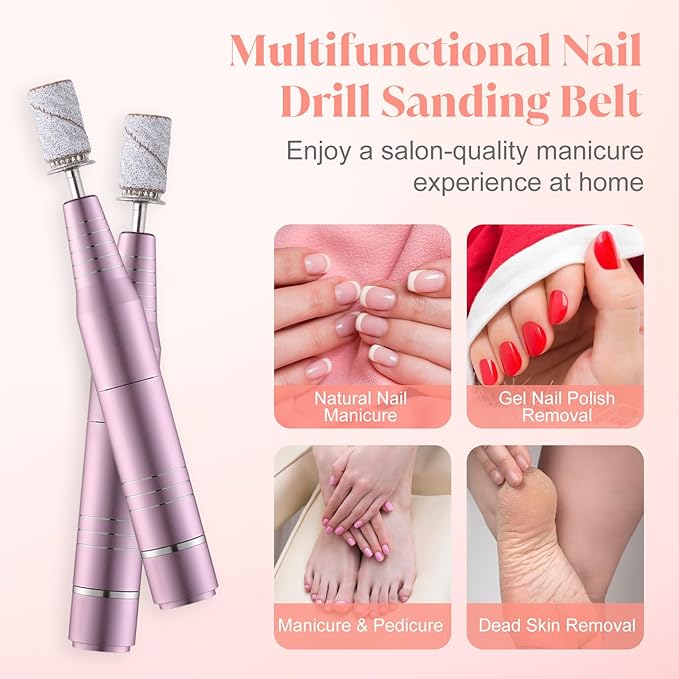200 Pcs Nail Sanding Bands, 180 Grit Zebra Sanding Bands for Nail Drill with 3/32” Nails Drill Bit for Nails Files, Gel Removing