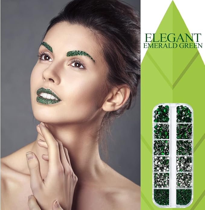 4010pcs Green Nail Art Rhinestones Kit, qiipii Round Glass Emerald Flatback Crystal Stones Nail Charms 6 Sizes (1.6-6.1 mm) Up to SS30 Nail Gems w Pick up Tweezer Pen for Nail Crafts Face Eyes Makeup