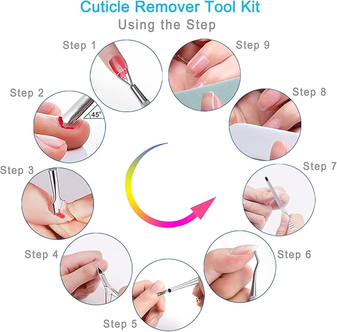 Cuticle Trimmer with Cuticle Pusher Set, 9PCS Professional Cuticle Nippers & Premium Stainless Steel Durable Cuticle Remover Tool Manicure Kit for Fingernails and Toenails