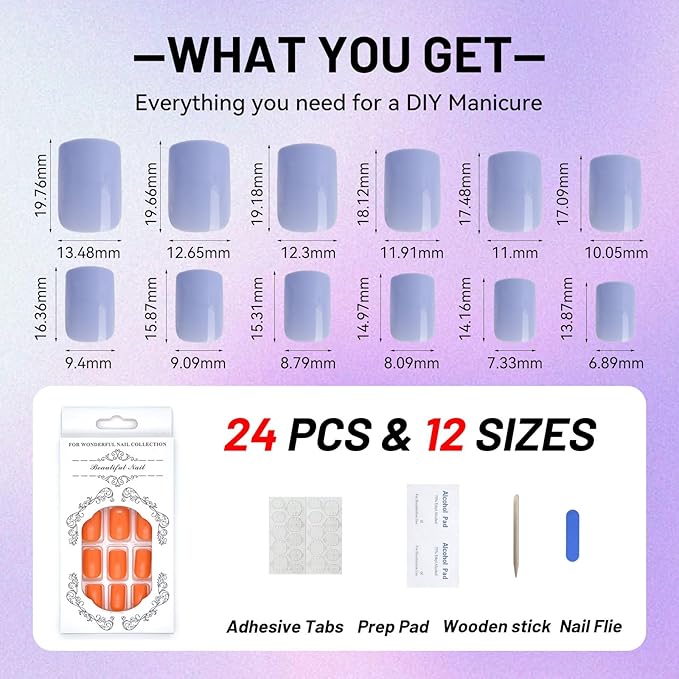 Orange Press On Nails Square, Medium Press On Nails, Glossy Press On Nails, Glue On Nails, Full Cover Fake Nails, Perfect Fit False Nails, Stick On Nails for Women, Orange Nails