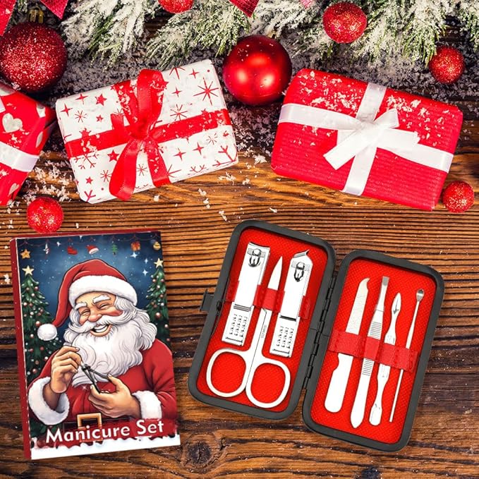 Christmas Stocking Stuffers for Adults, Nail Care Kit for Men, 7 PCS Manicure and Pedicure Kit, Manicure Set Women Travel Nail Kit Nail Clipper Set Kit Christmas Gift Mens Nail Grooming Kit(Silver)