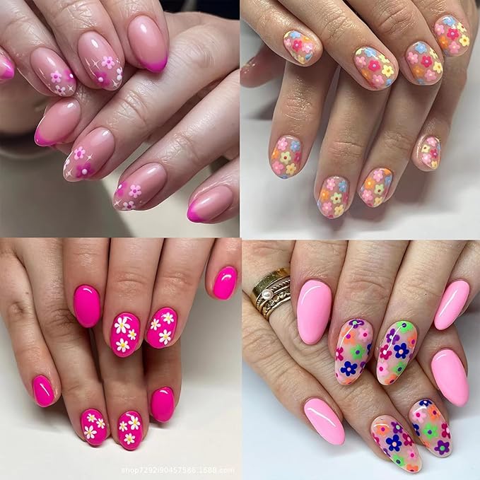 30 Sheets Flower Nail Art Stickers 3D Self-Adhesive Nail Decals Colorful Floral Designs Cute Heart Star Nail Decoration Spring Summer DIY Nail Decorations for Women Manicure Tip