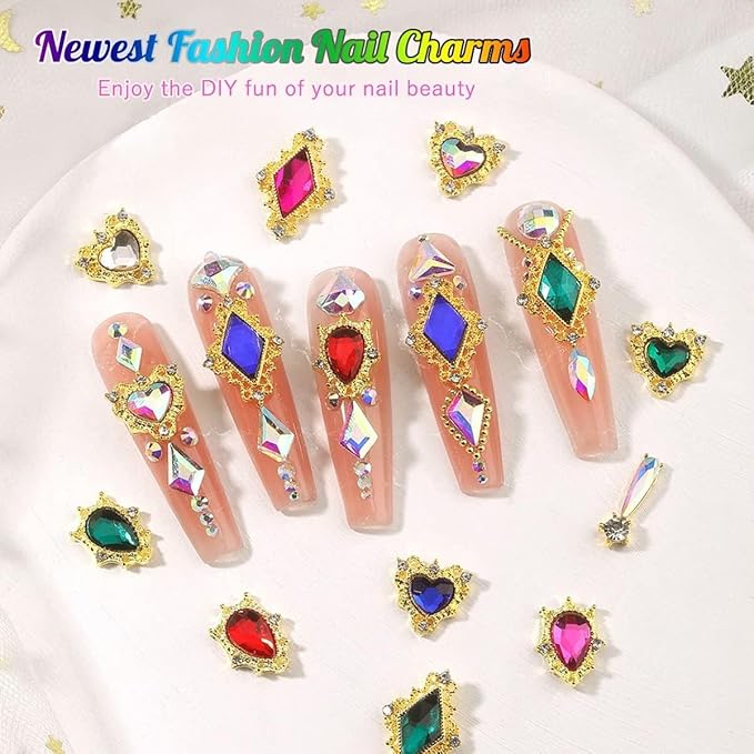 24pcs Black Luxury Nail Charms +2000pcs Jet Black Rhinestones 3D Big Nail Gems K9 Glass Nail Crystals Diamonds Jewelry Stones Alloy Nail Art Studs Decor Supplies Heart Charms for Arylic Nails Crafts