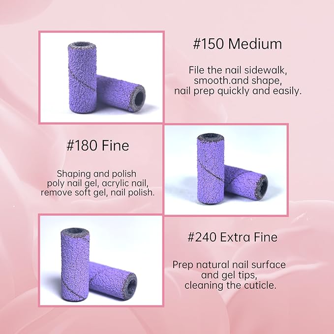 Small Sanding Bands Nail Drill Bits, Corfulra 240 Extreme Fine Grit Nail File Sanding Bands for Nail Drill with 3.1mm Mandrel Bit, 100Pcs Mini Sanding Bands for Natural Nails, Cuticles, Purple