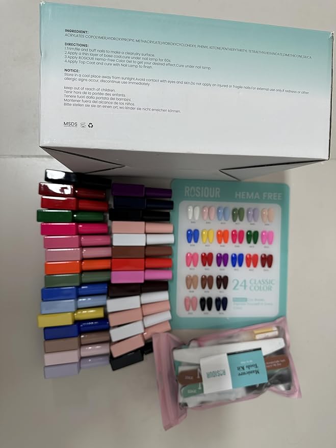 HEMA TPO Free Gel Nail Polish Kit with U V Light- 24Colors Nail Kit 54PCS Gel Polish Starter Set with Matte Glossy Base Top Coat Primer Blooming Builder At Home Gel Manicure Kits Gifts for Women Girl