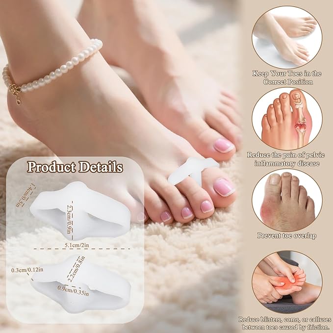 12-Pack Silicone Toe Separators, Bunion Corrector and Toe Spacers for Soothing Pain Relief, Suitable for toe separators for bunions,Upgrade Your Foot Health,and Enhanced Comfort