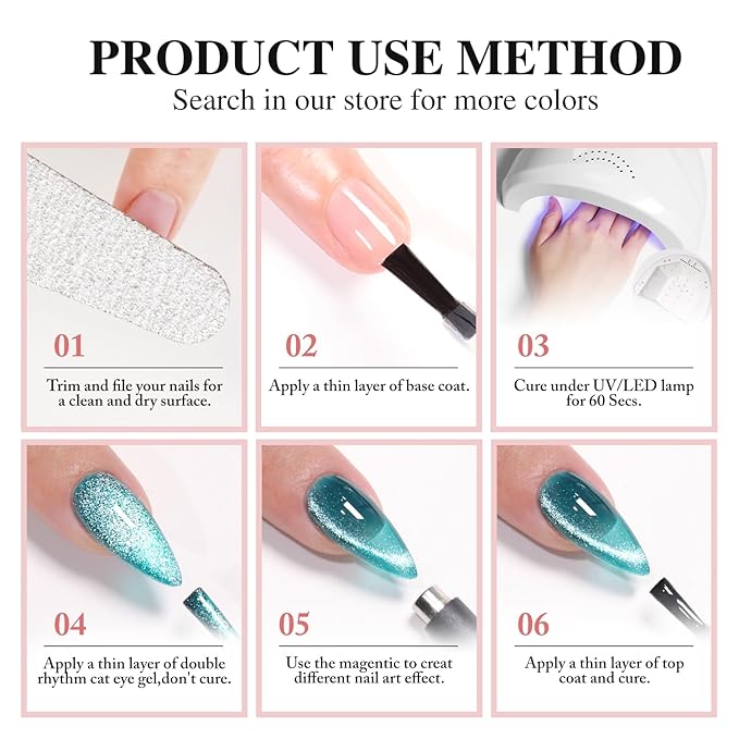 Double Rhythm 0.5 OZ Cat Eye Gel Polish with Magnet 15ML Holographic Glitter Shimmer Translucent Jelly Color Magnetic Nail Polish Salon DIY at Home (MC1062)