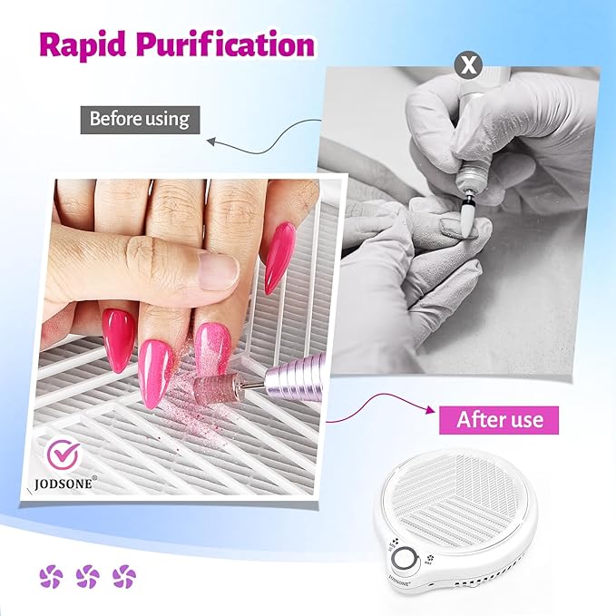 JODSONE 80W Nail Dust Collector Compact Vacuum Fan Efficient Dusting Round Nail Duster Must-Have for Manicures, Manicure Pedicure Tool for Acrylic Nail Polishing