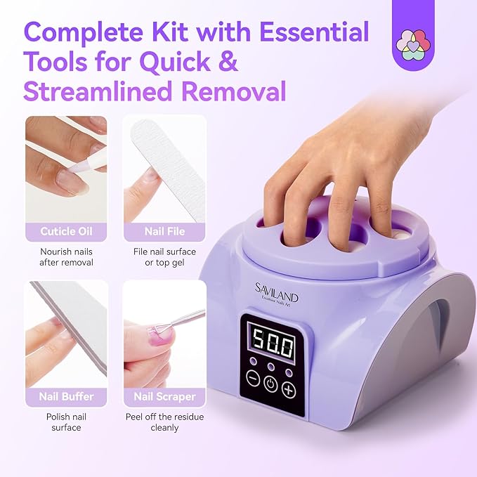 Saviland Essentials Nail Polish Remover Machine: Nail Soaking Bowl & Acetone Nail Polish Remover Gel Nail Remover Machine with Nail Soak off Bowl Soaker Tech Acrylic Nail Remover Steam Salon Home DIY