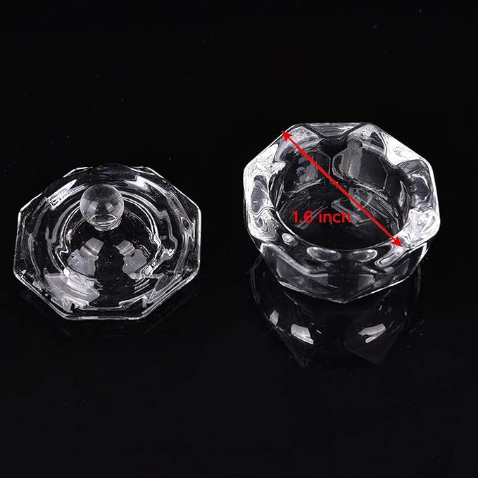 Karlash Nail Art Acrylic Liquid Powder Dappen Dish With Lid Clear Glass Crystal Cup Glassware Tools Glass Dappen Dish Nail Crystal Bowl Glass… (Pack of 2)