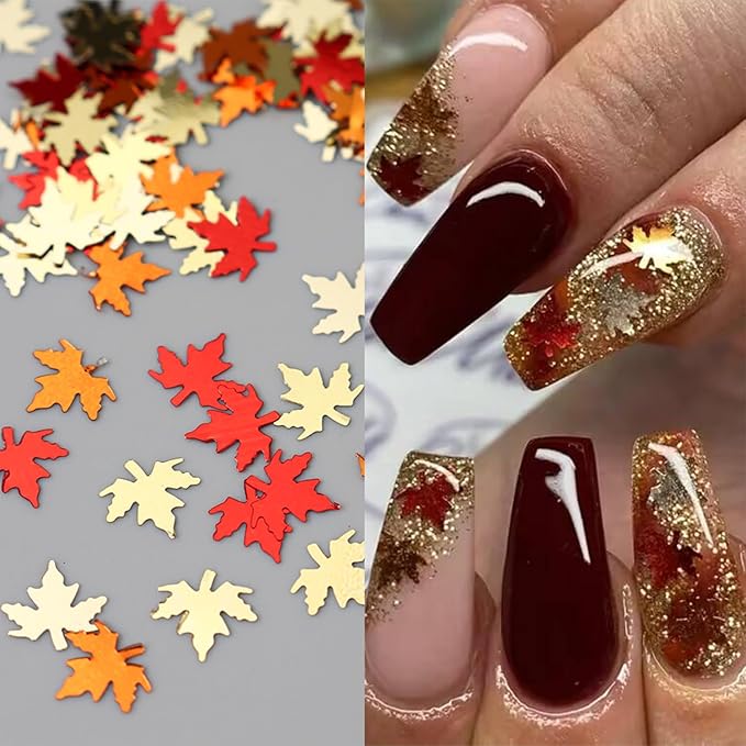Laser Maple Leaf Nail Sequins Fall Maple Leaves Glitter for Nails Holographic Nail Art Design Supplies 3D Autumn Glitters Flakes Decor