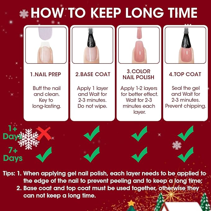 GELLEN Christmas Nail Polish, Winter Air Dry Regular Nail Lacquer Polish Red Green Blue White Gold Silver Glitter 6-Color Set, For Fingernail Toe Nails Home Salon, Not UV Gel, Hema Free, Non-toxic