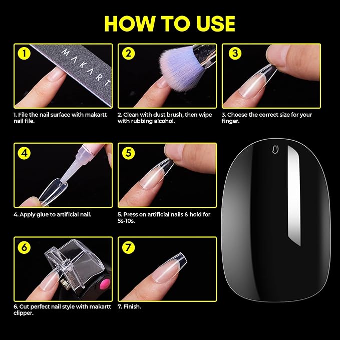 Makartt Short Oval Nail Tips: 500pcs Full Cover Clear Press on Acrylic Nails Extension 10 Sizes Natural Soak Off Soft Gel Manicure Fake Tip Salon DIY Home