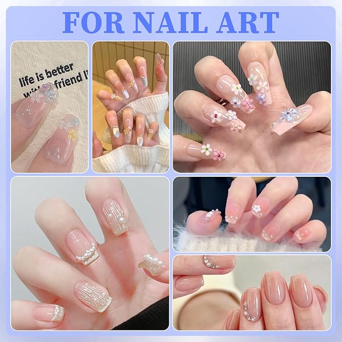 4 Boxes 3D Flower Nail Charms and Gems - Colorful Nail Flower Charms Crystal AB Clear Gemstones Silver/Gold Caviar Beads White/AB Pearls for Women DIY Manicure Crafts (22-S4-Colorful2)