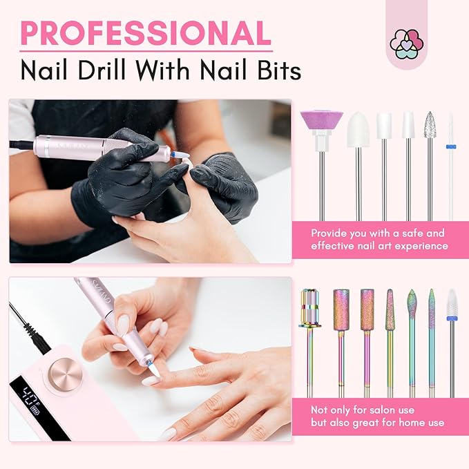 SAVILAND Professional Nail Drill: 40000 RPM PRO Electric Nail Drill Machine Nail File With Colorful Nail Bits for Manicure Pedicure Acrylic Removal Polishing Tools Kit for Salon Home Use