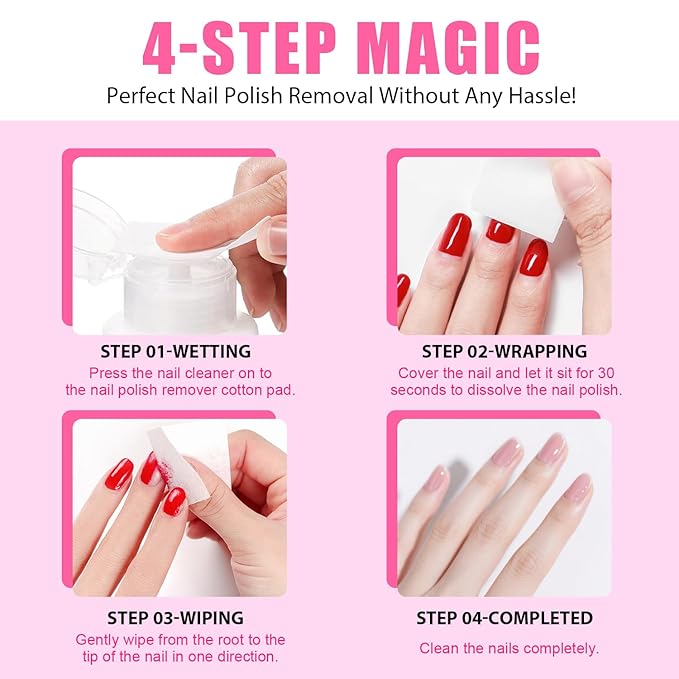 Push-On Nail Polish Remover, Multi-Purpose Nail Cleanser, Pump Bottle Design, Low Odor, Eco-Friendly Formula, Effortless 30-Second Removal for Regular Polish 160ml (Surface Cleanser)