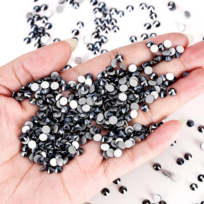 Novani Rhinestones Flatback Rhinestones Glass Gems Stones Jewels Round Gemstones Non-Hotfix Crystal for Crafts,SS20,1440 Pieces,Shiny Black