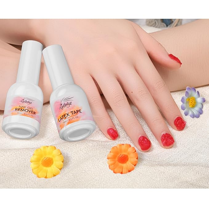 Gel Polish Remover Kit for Nails, 15ml Gel Polish Remover with 15ml Liquid Peel off Latex Tape, Fast Removal in 3-5 Minutes, No Soaking Or Wrapping, Peel Off Barrier Protector