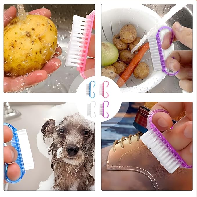 8 Pieces Nail Scrubber Brush Nail Cleaning Brush with Plastic Handle Manicure Tools Suitable for Both Men and Women Can be Used on Hands and Feet (Pink/Purple/Blue/Transparent)