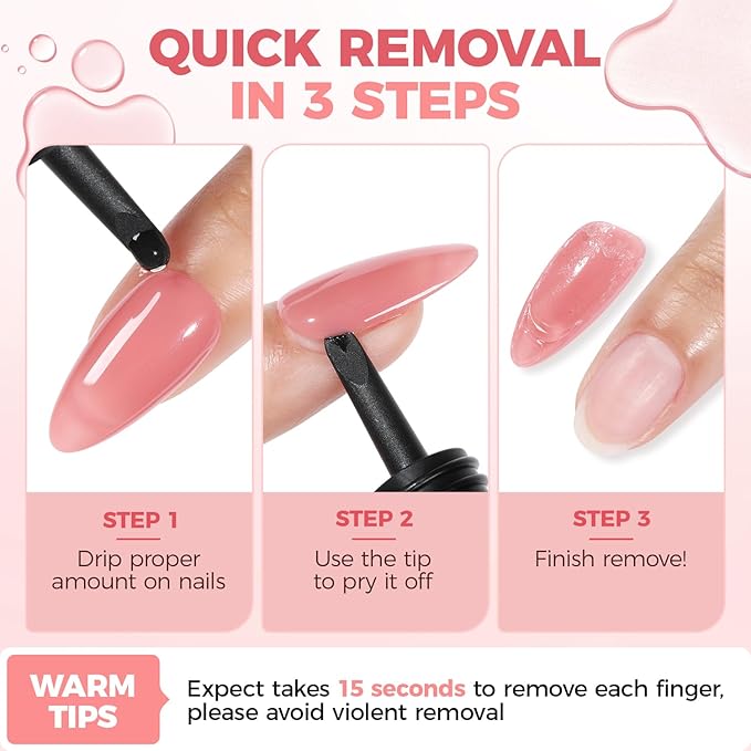 UNA GELLA Inbuilt Crowbar Press On Nail Glue Remover 30ML Acetone-Free Gentle Soak Off Gel Nail Glue Polish Remover for Nail Tip Adhesive Glue Easily Home DIY Not for U V Cured Gel