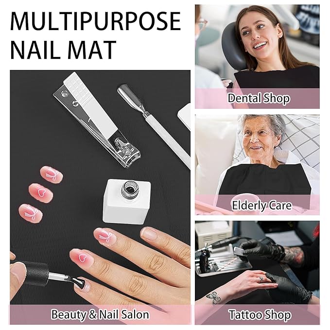 160pcs Disposable Nail Mats Foldable Nail Paper Towels, Table Acrylic Nail Practice Sheet, 3 Ply Waterproof Clean Nail Table Practice Mat for Salon Manicure Tattoo,Nail Art Accessories 13"x18" (Black)
