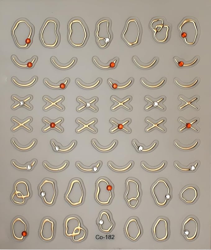 Gold Nail Stickers for Nail Art 5D Self-Adhesive Nail Decals Line Nail Stickers with Rhinestones Design Gold Irregular Nail Art Supplies Decoration Accessories for Women and Girls