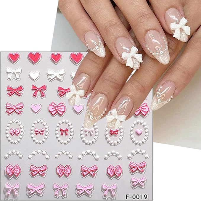 3Sheets 5D Embossed Cute Nail Stickers Summer Shell Starfish Mermaid Nail Decals Pink Butterfly Rose Flower Nails Art Stickers Heart Bow Nails Supplies for Women Girls DIY Manicure Decoration