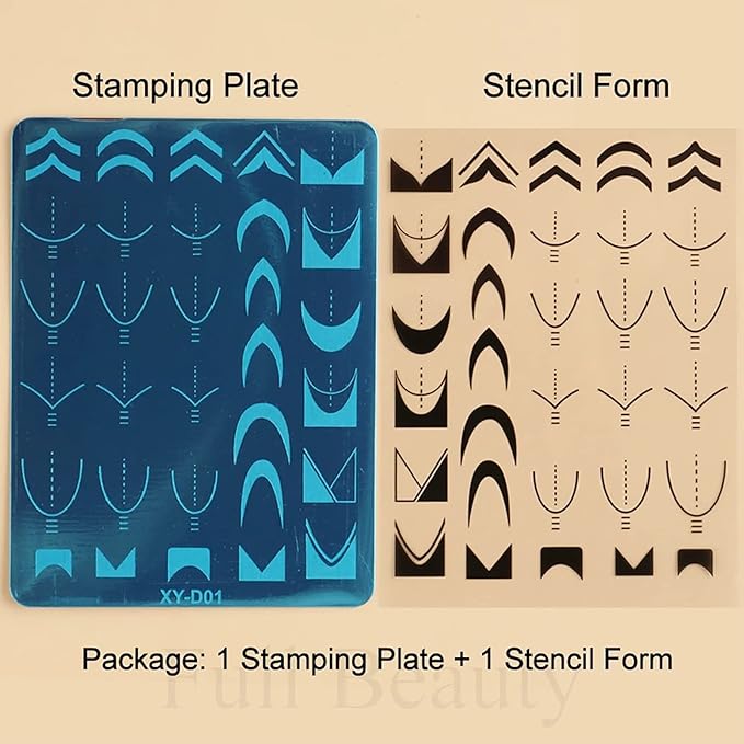 6Pcs Nail Art Stamping Templates Set with French Line Flowers Leaves Smiley Heart Design Art Stamping Kits DIY Printing Tools Fashion Art Decoration for Women and Girls