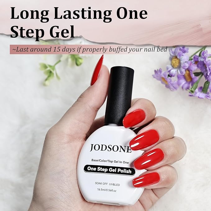 JODSONE Red Gel Polish Top Base Coat,16.5ml 3-in-1 One Step Gel Polish,Base Color Top Gel in One, Save Time,Long Lasting