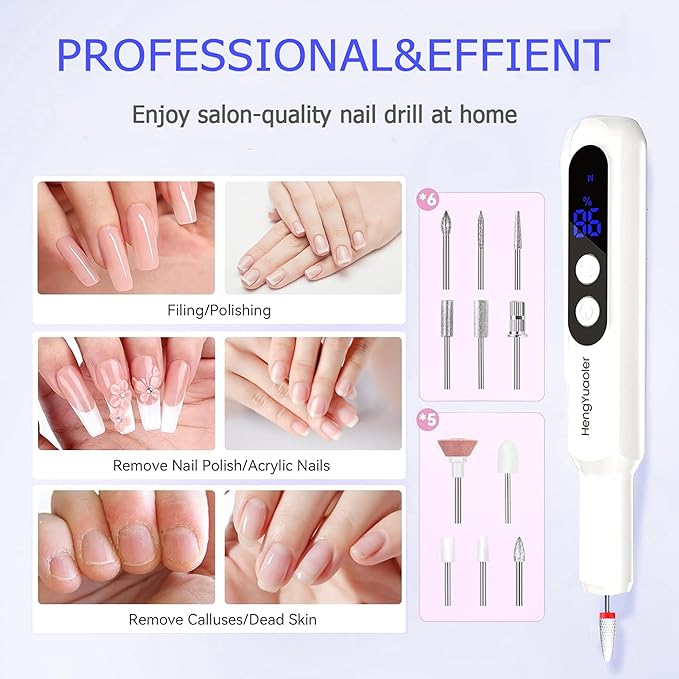 Cordless Electric Nail Drill Professional 3 Speeds Nail Drill Kit for Acrylic Gel Dip, USB Portable Rechargeable 20000 RPM Efile Manicure Pedicure Polishing Shape Tools(Green