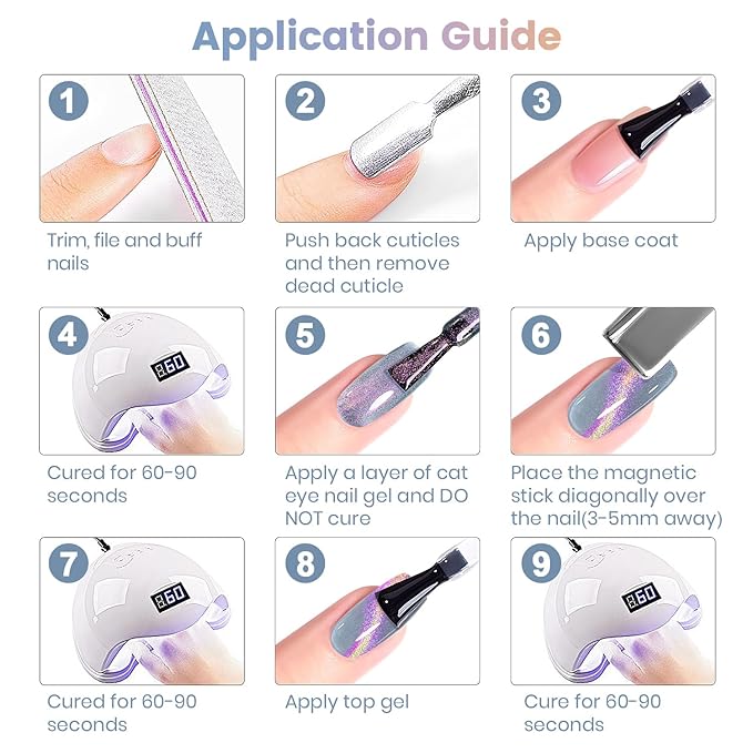 RARJSM Gray Blue Aurora Cat Eye Gel Nail Polish Multichrome Purple Orange Color Glitter Candy Glass Diamond Cat Eye Gel Polish with Magnet Stick Soak off UV LED Curing Requires Home Salon Diy Nail Art