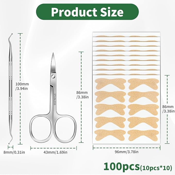 Ingrown Toenail Treatment,100 Pcs Breathable Ingrown Toenail Strips-Toenail Lifter and Small Scissors, Painless Ingrown Toenail Tool, Professional Pedicure for Ingrown Toenail, Toenail Corrector Patch