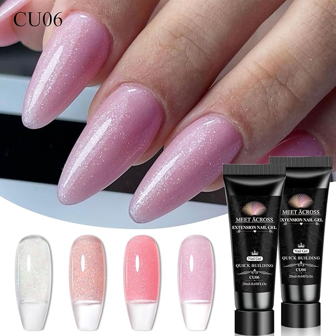 MEET ACROSS Poly Nail Gel 10Pcs Nail Extension Gel Set and Nail Extension Starter Kit for Beginners Nail Art DIY Home Gifts for Women (Glitter, 12pcs)