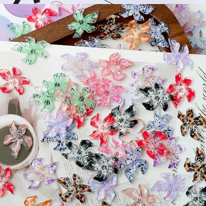 150PCS Flower Nail Charms, 3D Hawaii Hibiscus Floral Nail Rhinestones Spring Summer Nail Jewelry Tiny Flowers Acrylic Nail Design for Women Girls DIY Manicure Nail Decorations Accessories