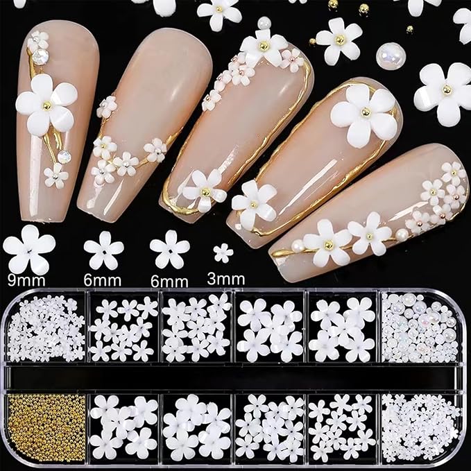 Nail Art Charms with Rhinestones Glue Gel White Flatback Pearls Luxurious Nail Charms Supplies Accessories Gold Steel Ball Nails Gems Jewelry Pearls for Women Nails Design