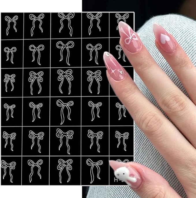 6 Sheets Airbrush Stencils Nail Stickers 3D Self Adhesive Bow Nails Decals Cute Hollow Butterfly Bow Designs French Nail Stamper Tools Auxiliary Butterfly Nails Guides Stickers for Women Manicure
