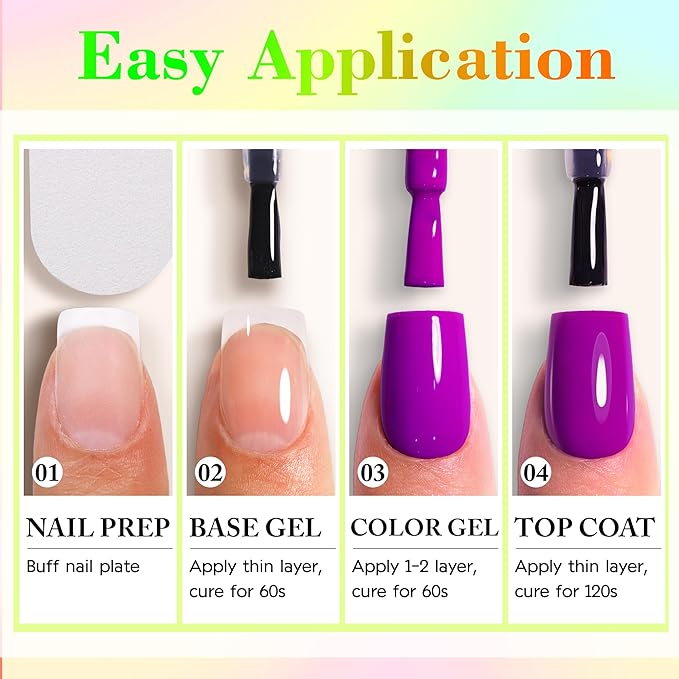 Double Rhythm Gel Nail Polish Set of 6 Colors Baby Light Pastel Milky Nail Polish Starter Kit Art DIY Salon Home (Neon Pink Blue Green Yellow Purple Orange,Kit 7)