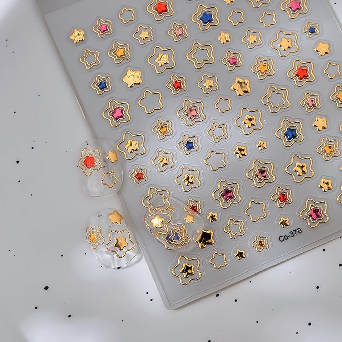 Metallic Five-Pointed Star Nail Art Stickers, Gold Hollow Love Star Nail Stickers Pentagram Self Adhesive Nail Art Supplies Cute Stars Nail Sticker for Women DIY Manicure Decoration Accessories