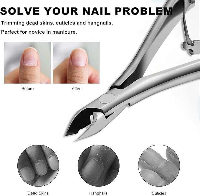 Cuticle Nippers, Professional Accurate Fast Sharp Small Jaw Cuticle Cutters, Nail Cuticle Cutting Pliers, Nail Dead Skin Remover Tool,Stainless Steel Cuticle Trimmer, Silver, Jaw 4mm