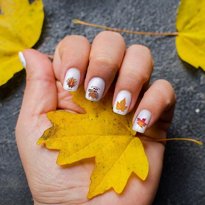 TailaiMei 3D Thanksgiving Nail Decals Stickers, Self-Adhesive Autumn Nail Art Decorations, Design for Fall Maple Leaves Pumpkin Turkey(1154 Pcs, 10 Sheets)