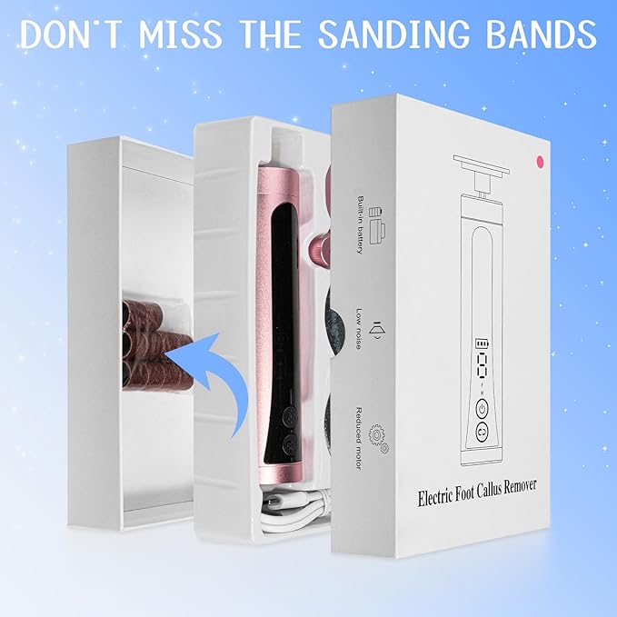 Electric Feet Callus Remover Rechargeable Electric Foot File Heel Scraper 9 Speeds 2 Sanding Heads LCD Display Cordless Foot Sander Grater Grinder for Cracked Dead Skin Women Men Home Pedicure (Pink)