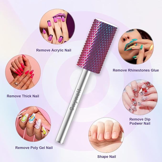 3/32" Large Barrel Bit Tungsten Carbide Nail Drill Bit Safety Bit for Gel & Acrylic Removal, 2- Way Rotating Efile Tip, Salon Electric File Accessory (M Girt, Purple)