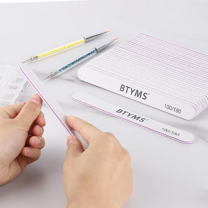 BTYMS 30Pcs 100/180 Grit Nail Files for Acrylic and Natural Nails,Double Sided Emery Board Nail Buffering Files