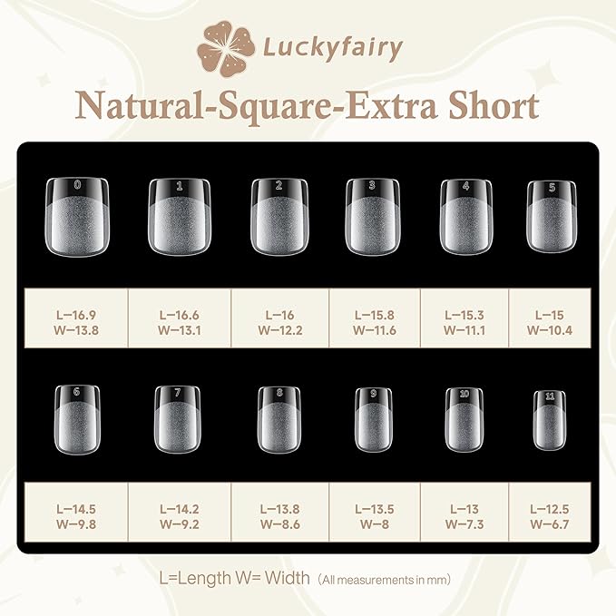Extra Short Square Fake Nails, Soft Gel Pre-Shaped Acrylic XS Short Square Nail Tips, Half Matte Full Cover Clear Press on Flase Nail Tips for Nail Extension Home DIY 240pcs/12 Sizes