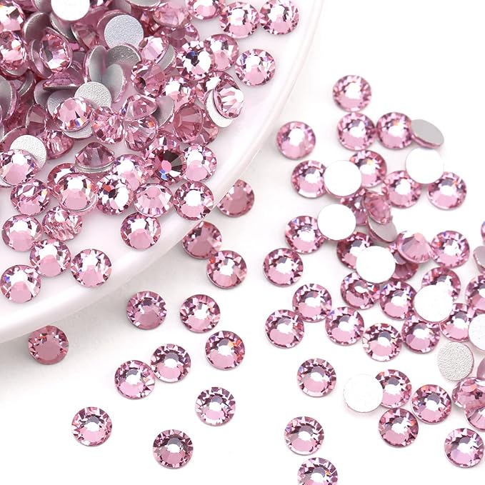 Novani Crystal Rhinestones, Flatback Loose Gemstones 288pcs Glass Rhinestones for Clothes Shoes Crafts Makeup Nail Art and DIY Decorations(SS30, Pink)