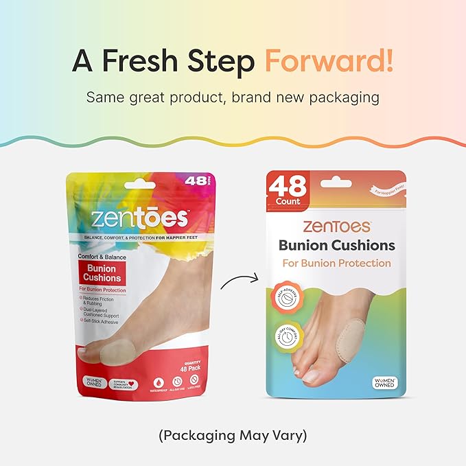 ZenToes Bunion Pads, Adhesive Bunion Cushions for Waterproof Protection, 48 Count