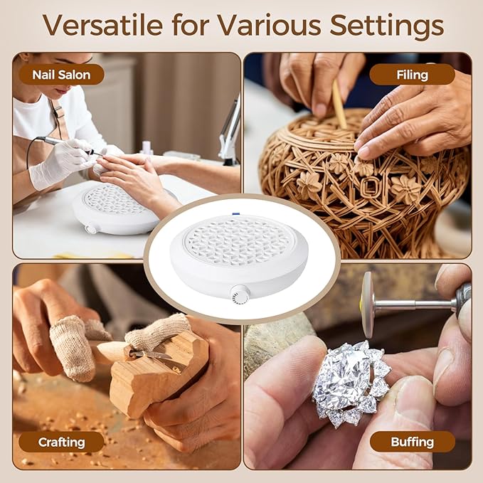 Nail Dust Collector,Powerful Vacuum with Reusable Filter Stepless Speed Adjustment Vacuum Fan Dust Collector, Nail & Foot Care Polishing Tool, for Beginners and Professional Nail Salons